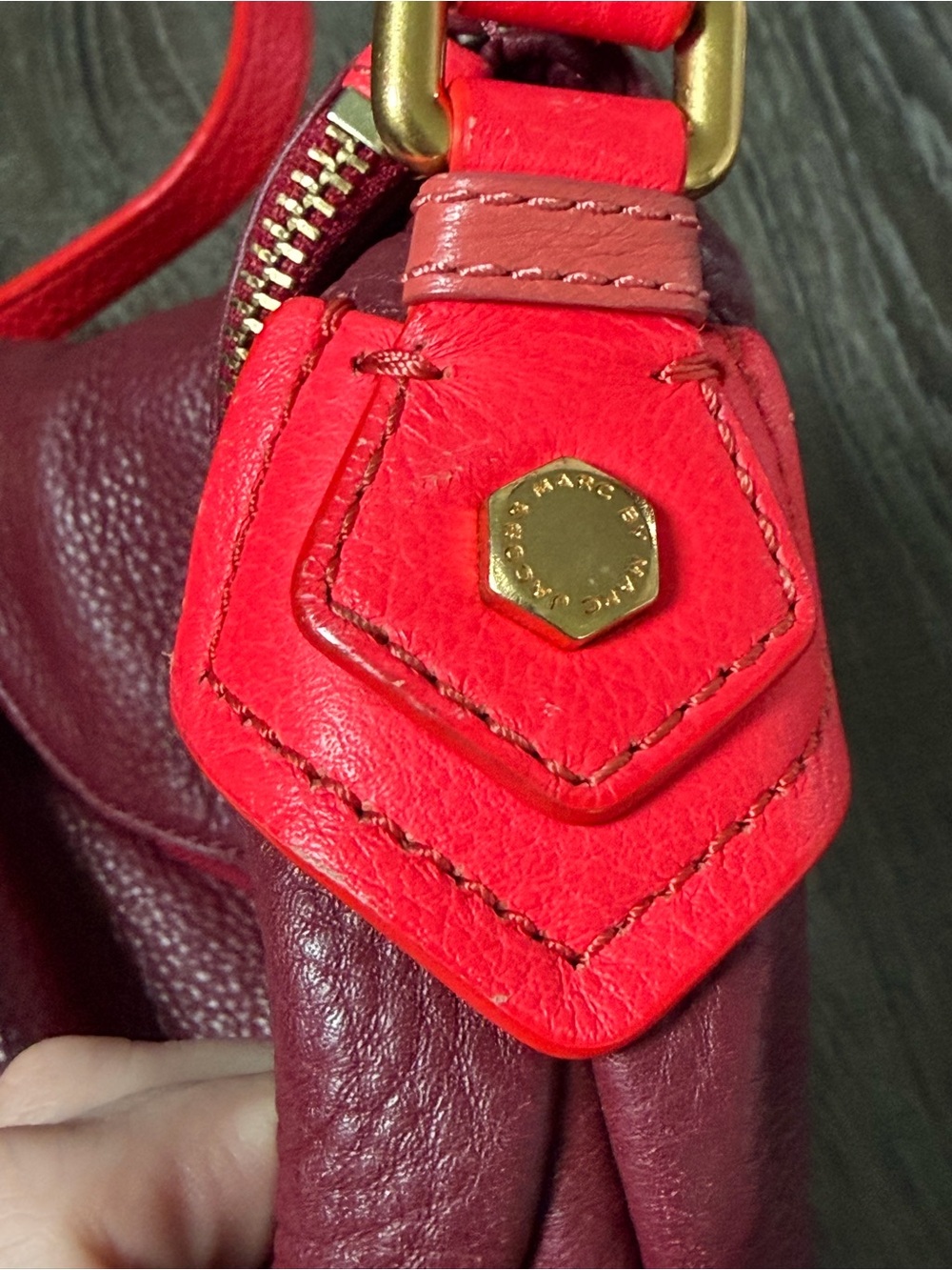 Marc by Marc Jacobs Burgundy Red Leather Crossbody with Coral Strap - Picture 5 of 11
